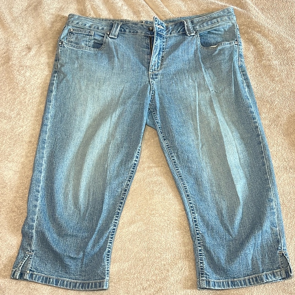 Gently worn, faded Fantasy Bermuda Jean Shorts, Size 12